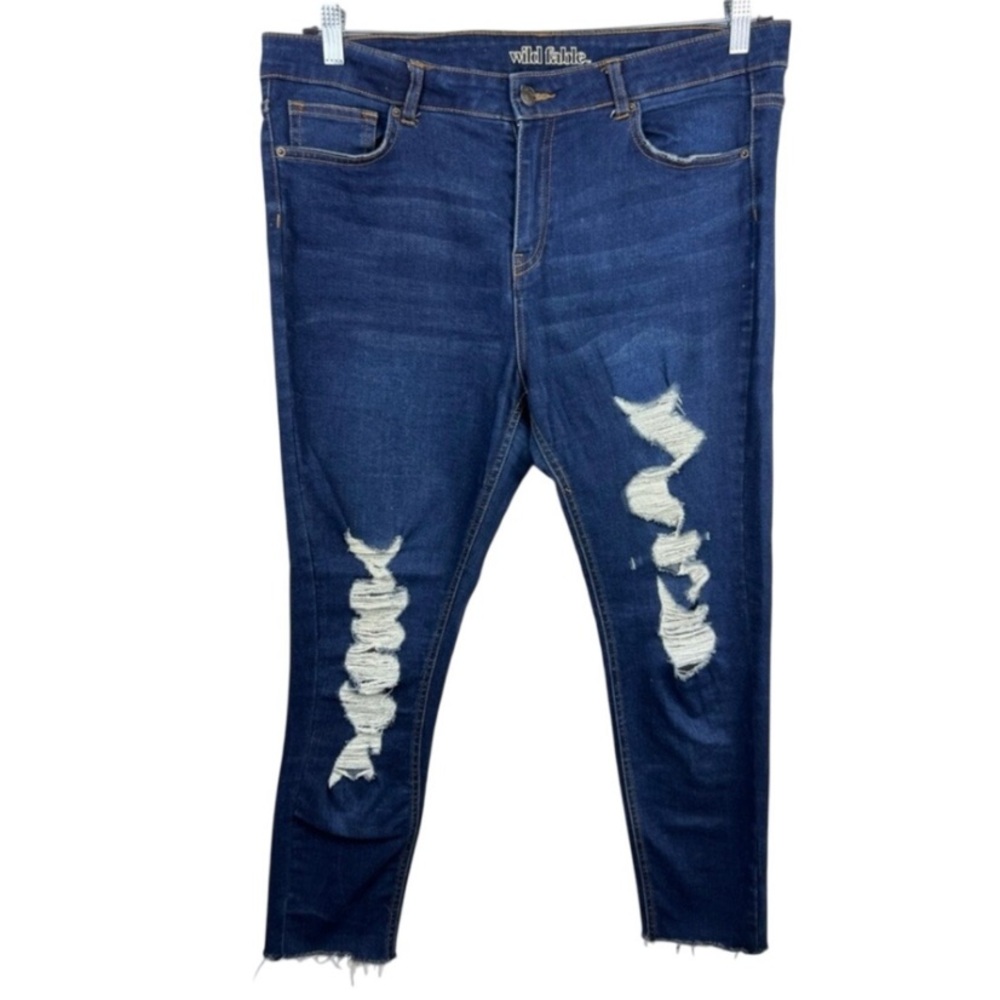 Wild Fable High Rise Skinny Jeans Blue Distressed Raw Hem Stretch Denim 16
